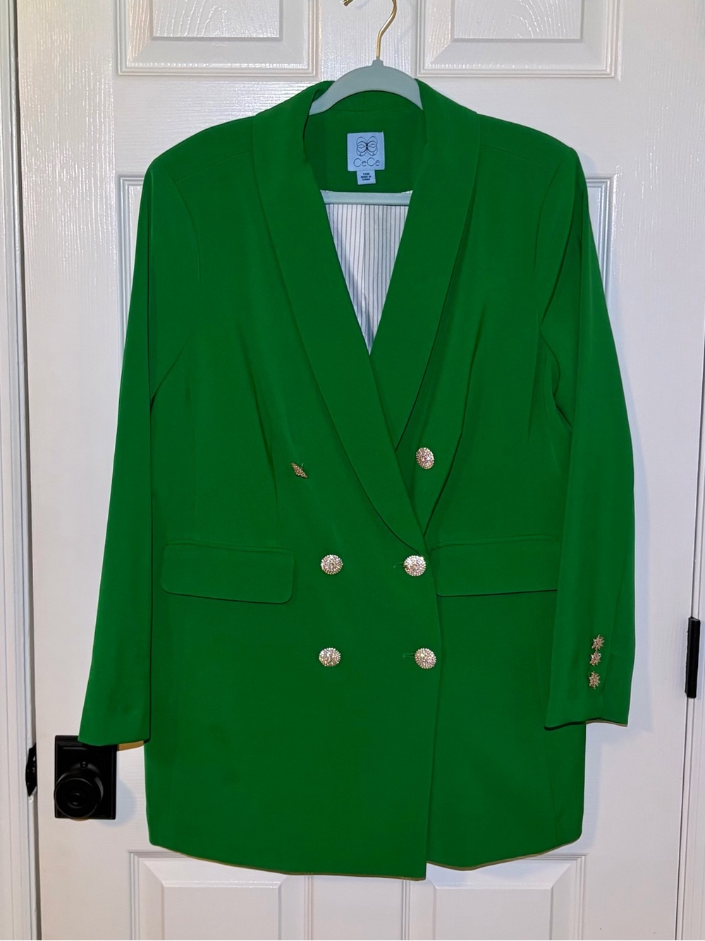 CeCe Emerald Green Double-Breasted Blazer with Rhinestone Buttons. Size 14W
